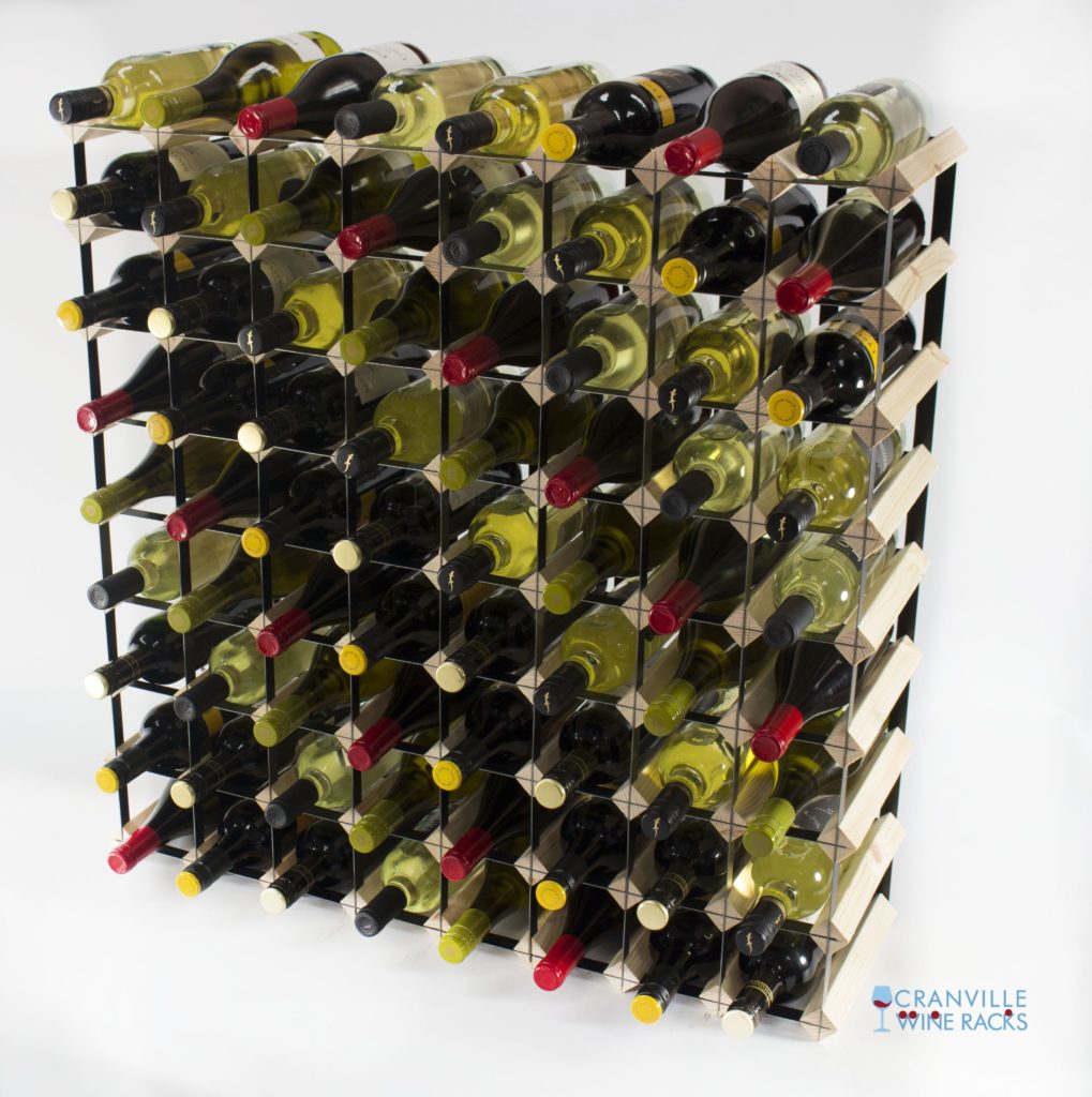 Classic 72 bottle pine wood and black metal wine rack ready assembled by Cranville Wine Racks Ltd