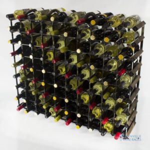 Classic 90 bottle dark oak stained wood and galvanised metal wine rack ready assembled by Cranville Wine Racks Ltd