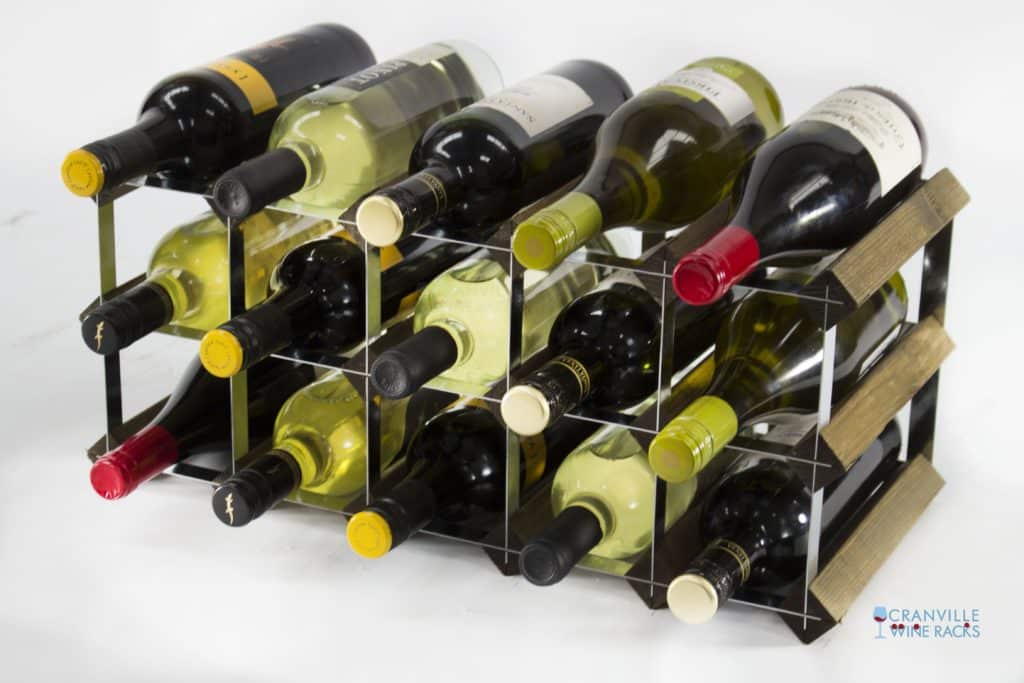 Classic 15 bottle walnut stained wood and galvanised metal wine rack ready assembled by Cranville Wine Racks Ltd